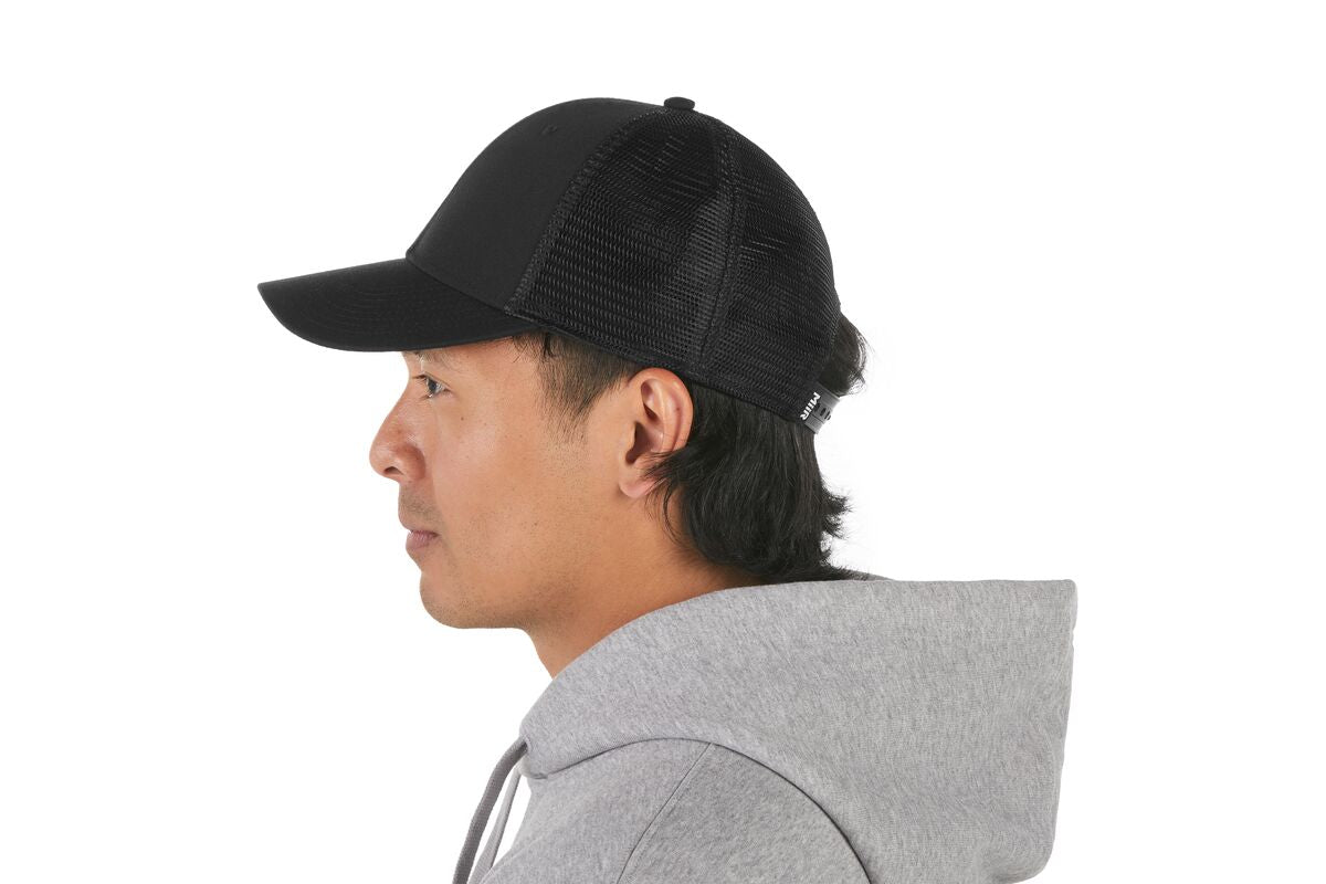 recycled-poly-low-profile-trucker-hat-s5 WebPDP-HAT002002_Recycled_Poly_Low_Profile_Trucker_Hat_Black_Studio_Harper_Studios_0723_Back__HAT002002OS.jpg