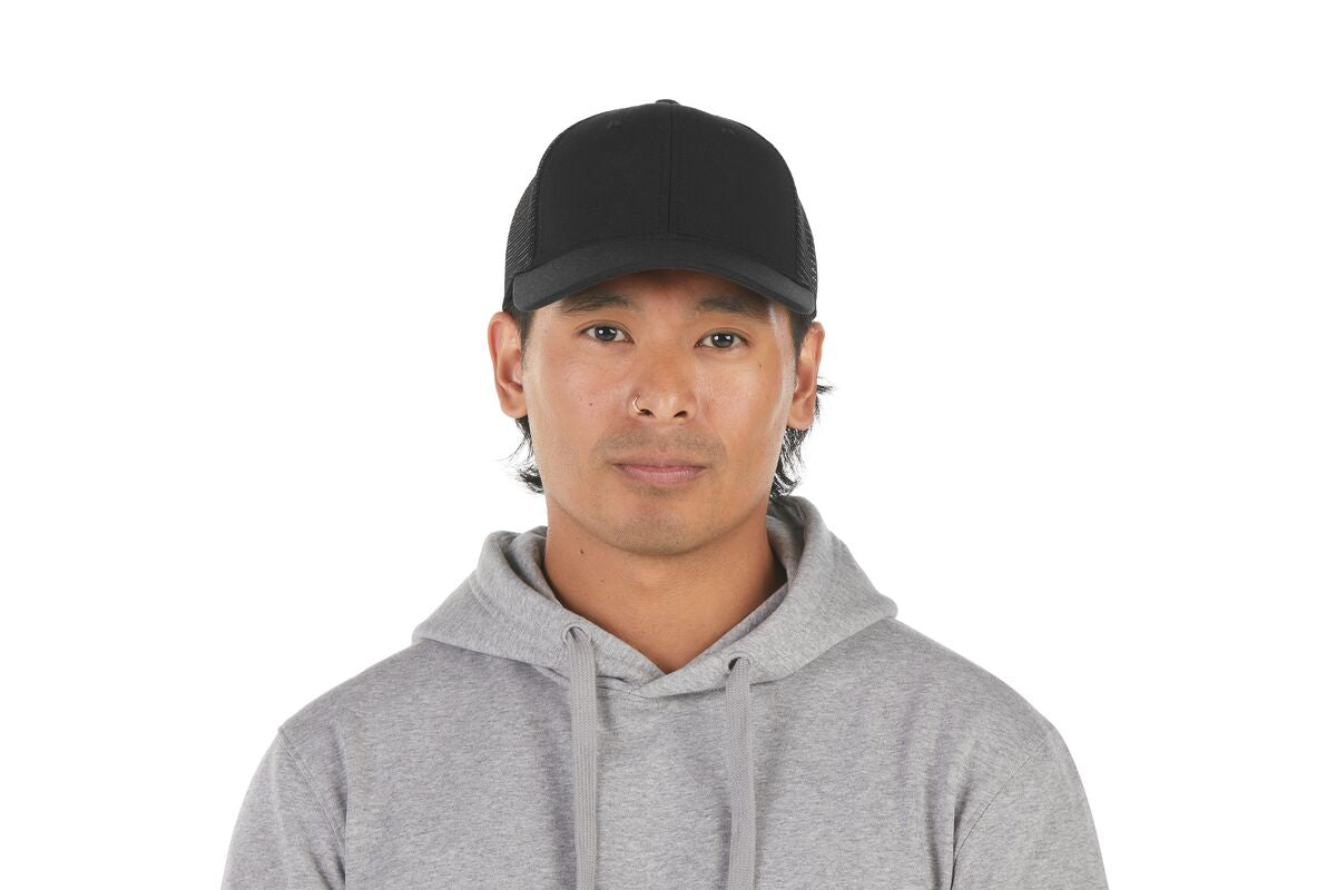 recycled-poly-low-profile-trucker-hat-s5 WebPDP-HAT002002_Recycled_Poly_Low_Profile_Trucker_Hat_Black_Studio_Harper_Studios_0723_Front__HAT002002OS.jpg